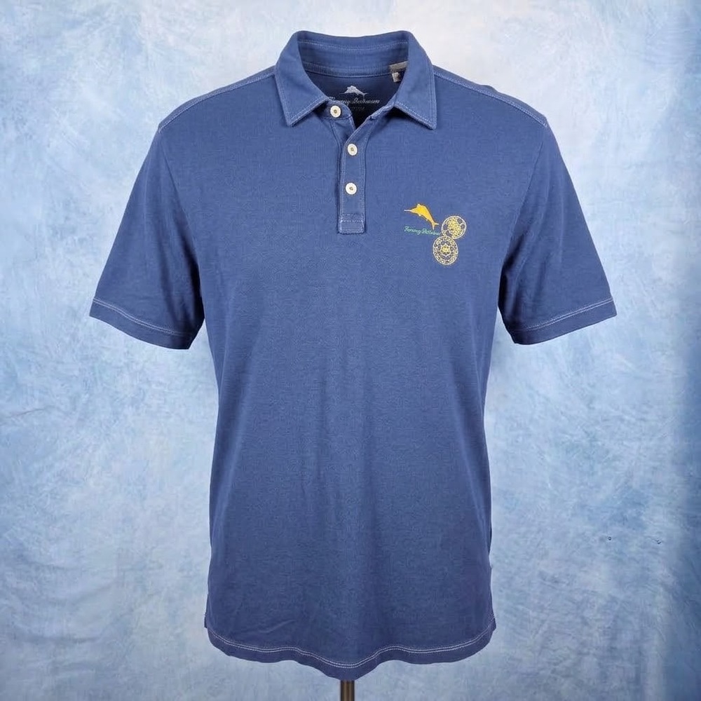 Tommy Bahama IslandZone Polo Shirt Mens XL Blue Embroidered Graphic Pima Cotton